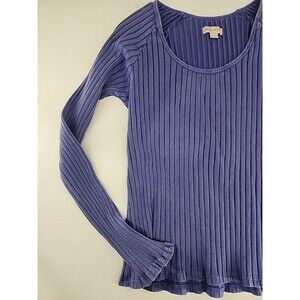 Knox Rose Medium | Purple Ribbed Knit Long Sleeve Top Babydoll Shirt